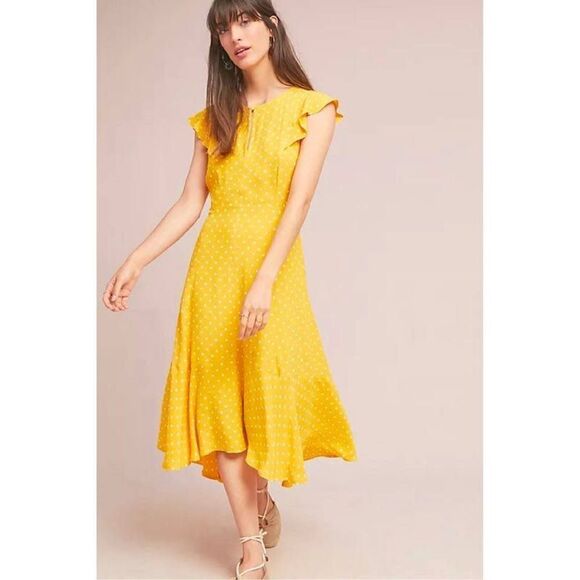 Anthropologie -Maeve yellow polka dots dress size - Picture 1 of 8